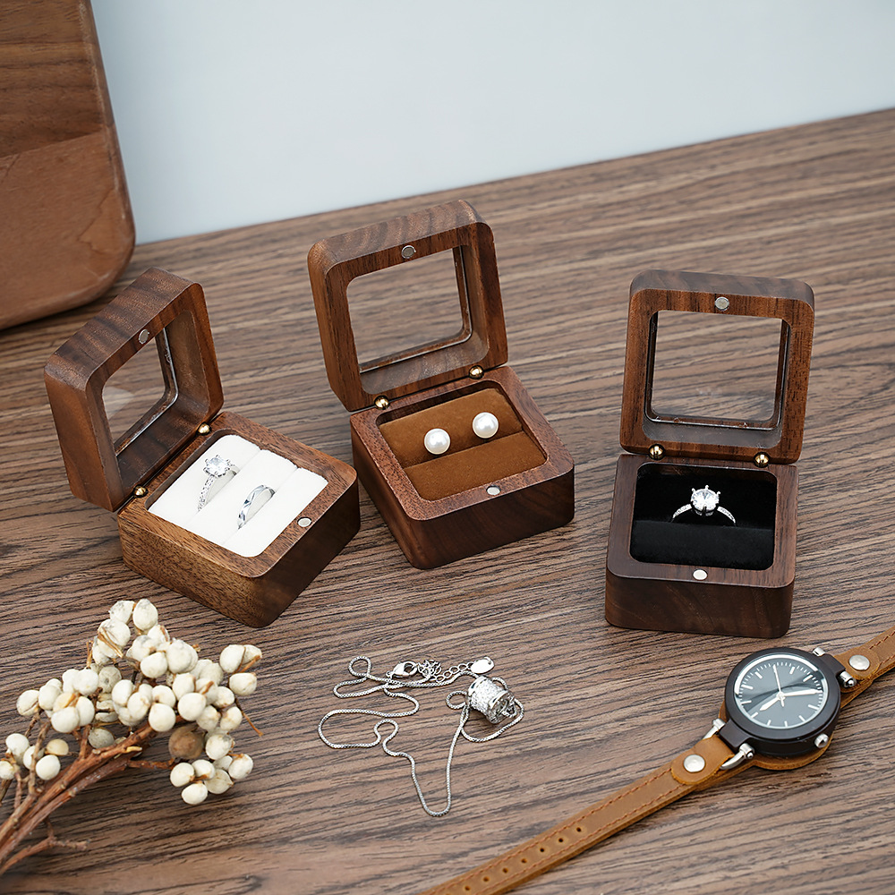 Cufflink Box Set - Kotak cincin padat kenari hitam kotak